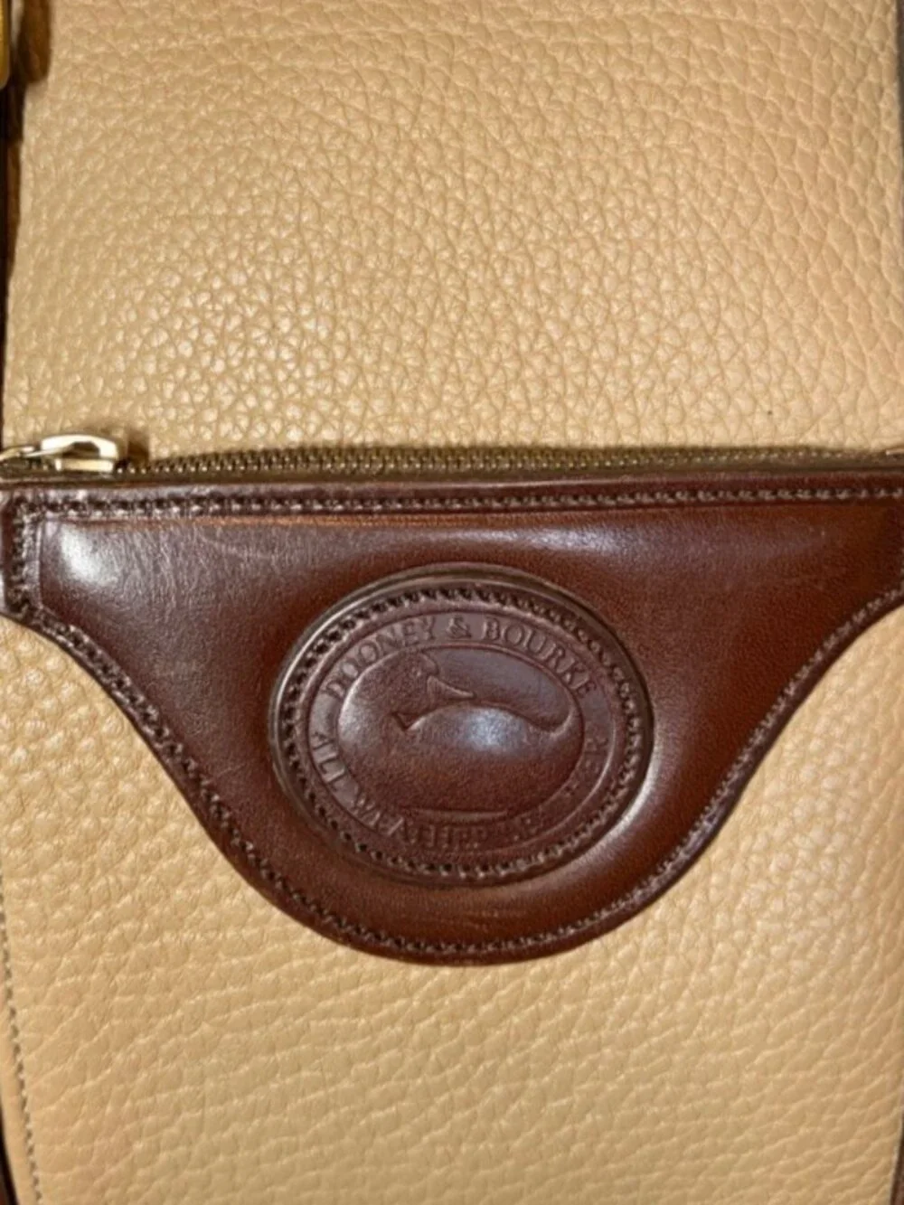 Dooney and Bourke Vintage All-Weather Leather Dark Chocolate and Taupe Satchel